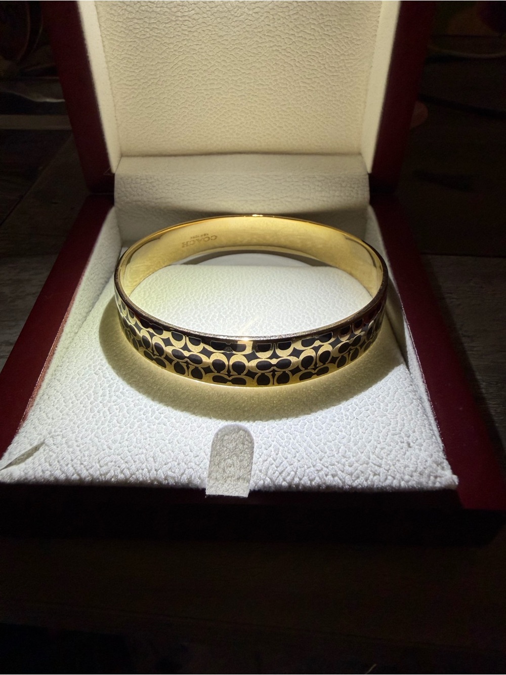 Coach Gold-Tone Bangle with Black Signature Pattern NWT - Picture 2 of 3
